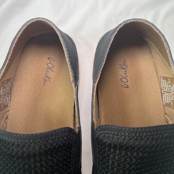 Olukai Pehuea Mesh Black Slip on Sneaker Shoes Womens Size 9.5 Collapsible Heel - Picture 4 of 13